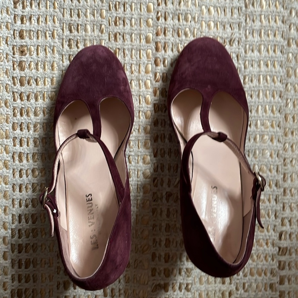 Purple suede pumps